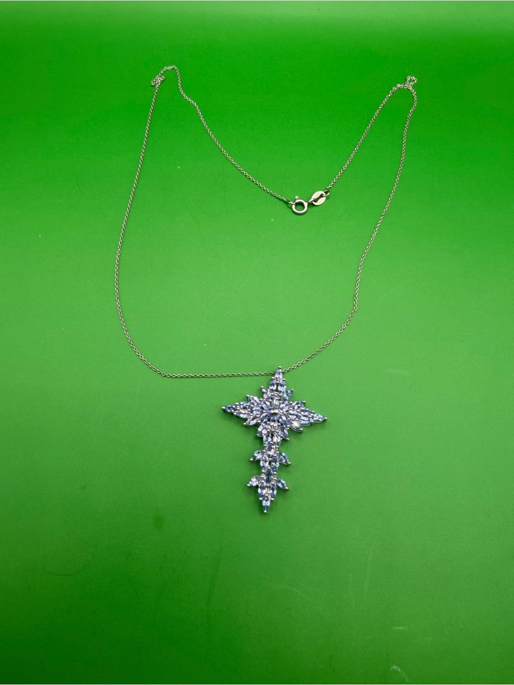 925 Sterling Silver Tanzanite Cross Pendant & 18”